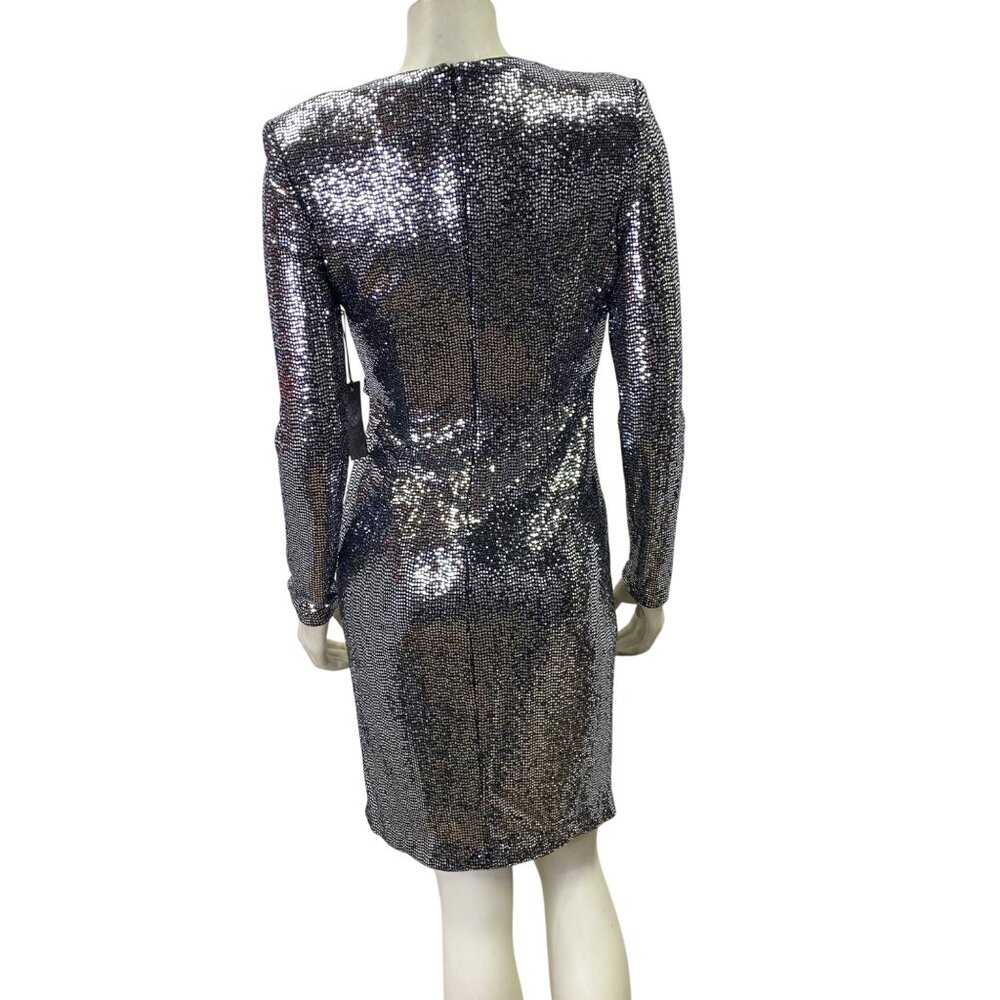Vince Camuto‎ Silver Long Sleeve Sequin Ruched Dress Women's Evening Partywear 6 - Picture 8 of 11